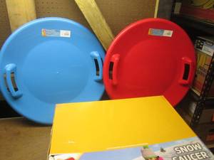 lot 51 image: (OO) Box of 12 Play Day Snow Saucer Sleds 6 Red 6 Blue