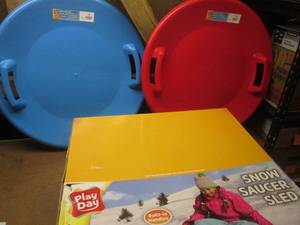 lot 52 image: (OO) Box of 12 Play Day Snow Saucer Sleds 6 Red 6 Blue