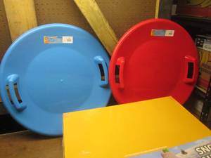 lot 53 image: (OO) Box of 12 Play Day Snow Saucer Sleds 6 Red 6 Blue