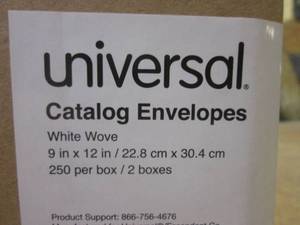 lot 68 image: (JJ) Case 500 Universal Catalog Envelopes White Wove 9 x 12 2 Inner Boxes of 250