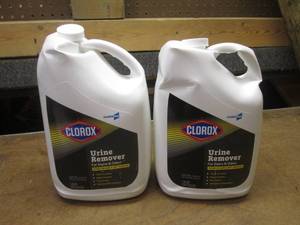 lot 100 image: (LL) 2 Gallons Clorox Urine Remover for Stains & Odors - Scrunched Tops But Feel Full and No Signs of Leaking