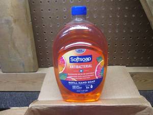 lot 114 image: (LL) 7 Large Bottles Softsoap Antibacterial Refill Hand Soap 1.56 Qt