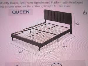 lot 152 image: (PLT2) Queen Size Upholstered Platform Bed Frame in Dark Grey
