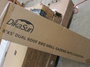 lot 191 image: (PLT4) DikaSun 8x5 Dual Roof BBQ Grill Gazebo with Shadow in Grey