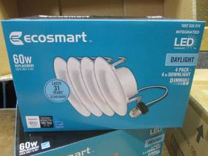 lot 285 image: (TT) 6 - 4-Packs Ecosmart 4 Recessed LED Trim Lights 60W Daylight Dimmable - 2 Boxes with 3 4-Packs Each