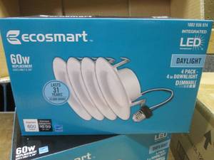 lot 286 image: (TT) 6 - 4-Packs Ecosmart 4 Recessed LED Trim Lights 60W Daylight Dimmable - 2 Boxes with 3 4-Packs Each