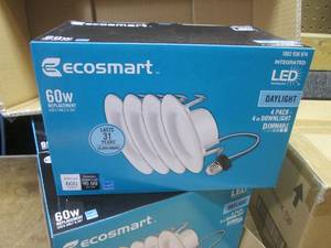 lot 287 image: (TT) 6 - 4-Packs Ecosmart 4 Recessed LED Trim Lights 60W Daylight Dimmable - 2 Boxes with 3 4-Packs Each