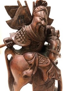 lot 128 image: Excellent Carved Old Chinese Wood Guan Gong Figure on Horseback
