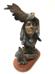 lot 136 image: Native American Resin Sculpture wEagle & Wolf