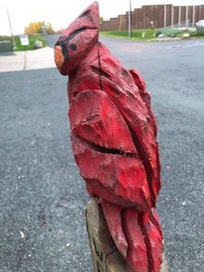 lot 180 image: Carved Wood Cardinal LawnGarden Decoration