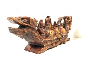 lot 208 image: Excellent Antique Chinese Carved Wood Sculpture - 8 Immortals Crossing the Sea