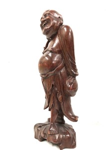 lot 217 image: Nicely Carved Wood Old Chinese Standing Buddha Figure