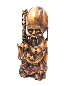 lot 216 image: Old Carved Wood Chinese Longevity Figure