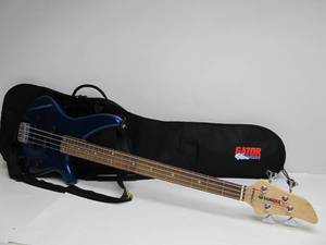 lot 27 image: Nice Working YAMAHA Blue Electric Bass Guitar wCase