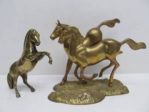 lot 53 image: 2 Vintage Solid Brass Horse Statues