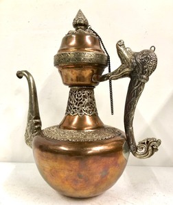 lot 285 image: Excellent Vintage Tibetan Copper & Brass Teapot wDragon Handle