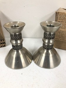 lot 287 image: NOS Mid Century Scandinavian MASTAD Tinn Metal Candle Stands