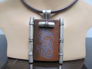 lot 62 image: Silver & Carved Stone Large Pendant Necklace