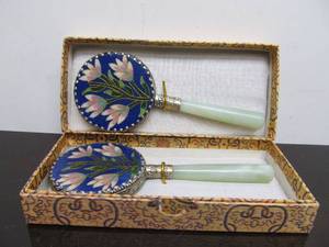 lot 63 image: Very Nice Pair of Chinese Jade Handle Cloisonne Hand Mirrors