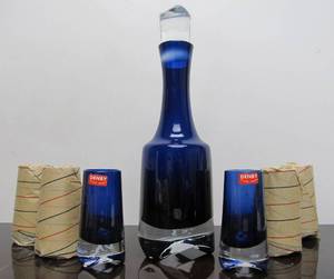 lot 68 image: NOS Vintage Mid Century ASEDA Sweden Denby Midnight Blue Cordial Glass & Decanter Set