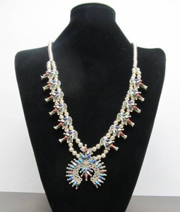 lot 92 image: Fantastic Vintage Southwestern Sterling Silver Squash Blossom Necklace