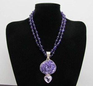 lot 93 image: Large Sterling Silver & Amethyst Pendant Necklace