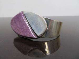 lot 97 image: Large Sterling & Purple Stone Cuff Bracelet 
