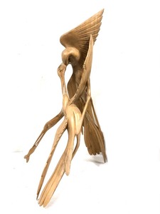 lot 223 image: Hand Carved Indonesian Wood Fishing Cranes Sculpture - Ida Bagus