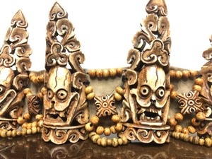 lot 5 image: Genuine Carved Bone Tibetan Ceremonial Headpiece Worn by Magician 