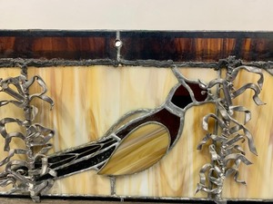 lot 416 image: HUGE Stained Glass BarPool Light - Deer, Fish, Goose, Pheasant, Duck & Cattails w Raised 3-D Foliage