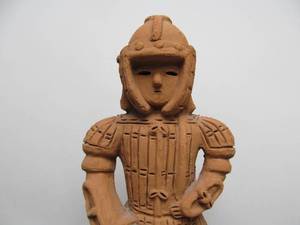 lot 428 image: Vintage Japanese Samurai Warrior Terracotta Tall Sculpture Stamped 15