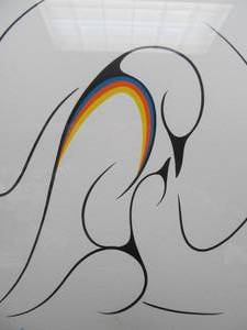lot 426 image: Original Native American Gouache Motherly Love Loons Ojibwa, Signed C Wescoupe