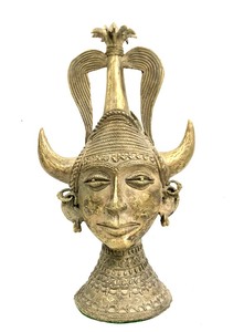 lot 283 image: Excellent Antique Bastar Bronze Head Bust Shiva  Bhairava