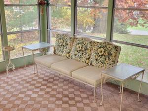 lot 22 image: Vintage Patio Sofa, End Tables & Plant Stand