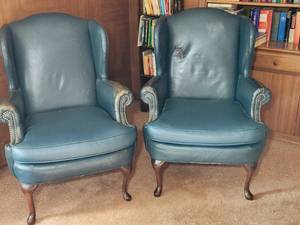 lot 57 image: Vintage Leather Wingback Chairs