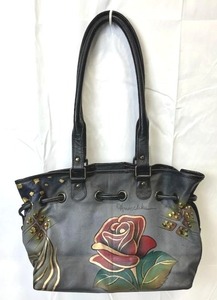 lot 3 image: Anna by Anuschka Leather Rose Satchel Shoulder Bag (13 long x 9 tall)