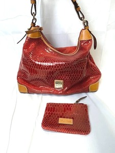lot 11 image: Vintage Dooney & Bourke Red Snakeskin Leather Erica Hobo Shoulder Bag (BS479RD)