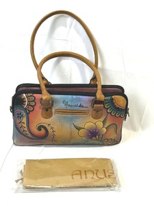 lot 14 image: Anna by Anuschka Womens Hand Painted Genuine Leather Multi-Compartment Satchel (14 Long x 8 Tall)