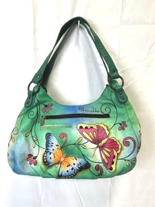 lot 15 image: Anuschka Leather Large Triple Compartment Hobo Handbag Henna Butterfly (16 Long x 12 Tall)