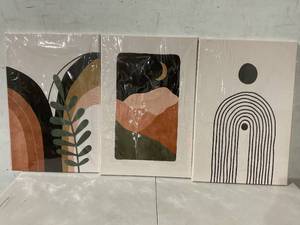 lot 318 image: ASTRDECOR Set of 3 BlackBeigeOrange Canvas Prints