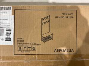 lot 109 image: AEPOALUA Hall Tree with Bench and Shoe Storage - Rustic Brown and Black