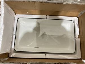 lot 210 image: Sarlai Rectangular Vessel Sink - White with Black Edge