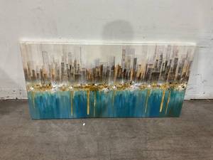 lot 211 image: Ardemy Teal Abstract Cityscape Canvas Wall Art