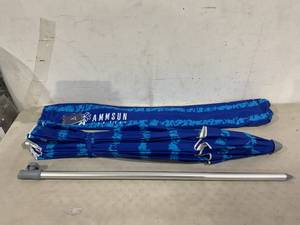 lot 147 image: AMMSUN 7 Foot Heavy Duty HIGH Wind Beach Umbrella - Multicolor Blue Stripe