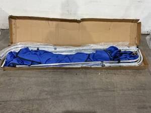 lot 227 image: MSC 4 Bow Bimini Top Boat Cover with Rear Support Pole and Storage Boot - Pacific Blue
