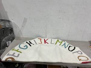 lot 162 image: Round Alphabet Rug - White