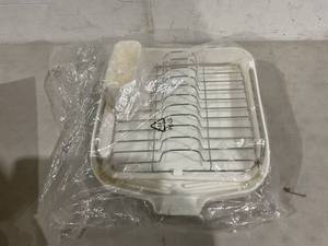 lot 446 image: Genteen White Counter Dish Drying Rack with Stainless Steel Cutlery Rack and Utensil Holder