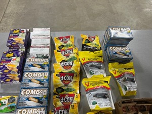 TABLE FULL OF PEST CONTROL PRODUCTS