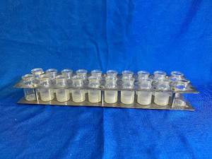lot 79 image: Bottle Rack with 20 35 mL Glass Bottles