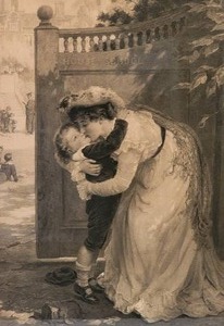 Charming Antique French Fine Art Engraving Print - Mother and Child
